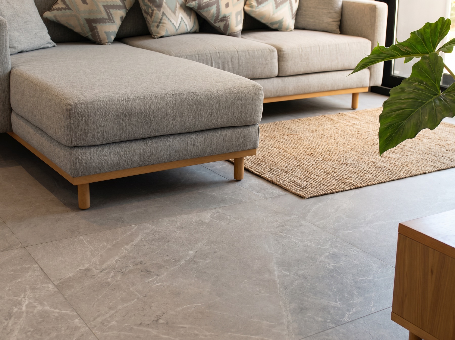 Sala con piso de porcelanato tipo mármol